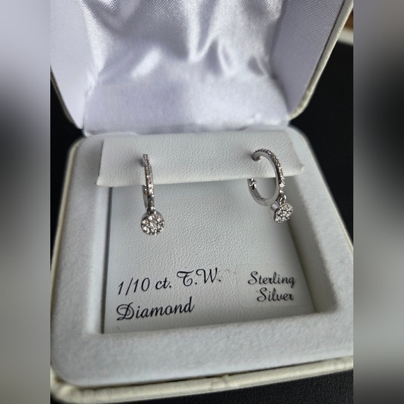 unknown Jewelry - NEW WOMENS 925 STERLING SILVER WITH 0.10 CT GENUINE DIAMONDS DANGLING EARRINGS